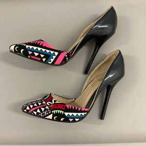 Queen Latifa Vibrant Black and Pink Patterned Women's Heels